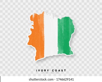 Ivory Coast detailed map with flag of country. Painted in watercolor paint colors in the national flag.