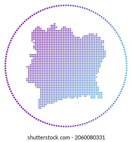 Ivory Coast digital badge. Dotted style map of Ivory Coast in circle. Tech icon of the country with gradiented dots. Neat vector illustration.