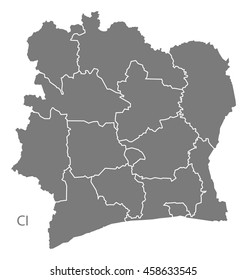 Ivory Coast districts Map grey
