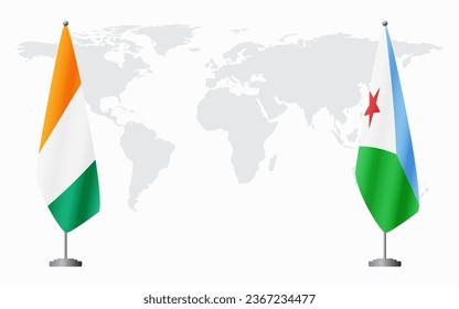 Ivory Coast and Djibouti flags for official meeting against background of world map. svg