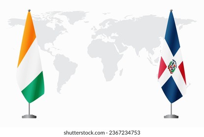 Ivory Coast and Dominican flags for official meeting against background of world map.