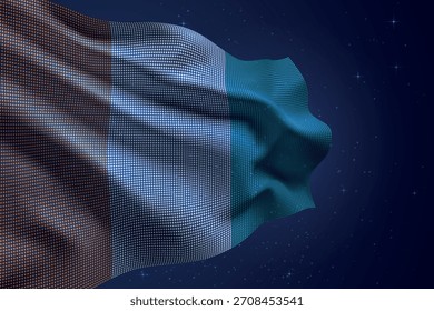 Costa do Marfim pontilhada bandeira estilo LED acenando contra o céu à noite com efeito futurista