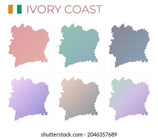 Ivory Coast dotted map set. Map of Ivory Coast in dotted style. Borders of the country filled with beautiful smooth gradient circles. Stylish vector illustration.