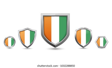 Ivory coast flag country with metal shape shield vector illustration