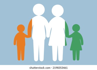 Ivory Coast flag with family concept, vector element, parent and kids holding hands, immigrant idea, happy family with Ivory Coast flag, flat design asset