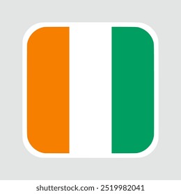 ivory coast flag, flat vector square with rounded corners and white border. vector illustration	