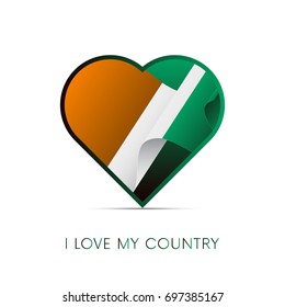 Ivory Coast flag in heart. I love my country. sign. Vector illustration.