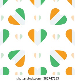 Ivory Coast flag heart seamless pattern. Patriotic Ivory Coast flag background. Country flag in the shape of heart. Vector seamless pattern.
