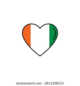 Ivory Coast Flag in Heart Shape Icon with Orange White and Green Vertical Stripe Design, Circular Love Symbol Illustration Representing Ivorian Patriotism and National Pride, Perfect for Independence Day, Travel and West African Cultural Celebration Design Projects
