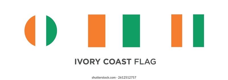 Ivory Coast Flag icons pack, vector illustration, round, rectangular, square shape flag, isolated on white background
