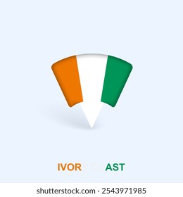 Ivory Coast Flag Map Pointer Design with Shadow. Vector illustrator.