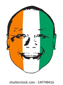 A Ivory Coast flag on a face, isolated against white. 
