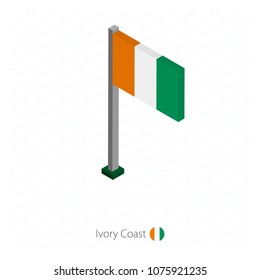 Ivory Coast Flag on Flagpole in Isometric dimension. Isometric blue background. Vector illustration.