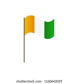 Ivory Coast flag on the flagpole. Official colors and proportion correctly. Waving of Ivory Coast flag on flagpole, vector illustration isolate