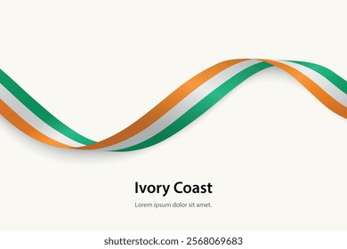 Ivory Coast flag on Waving ribbon. Template for independence day