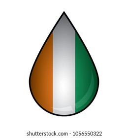 The Ivory Coast flag painted on 3D water drop