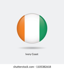 Ivory Coast flag - round glossy button. Vector Illustration.