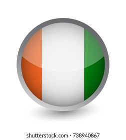 Ivory Coast Flag Round Glossy Icon. Vector illustration.