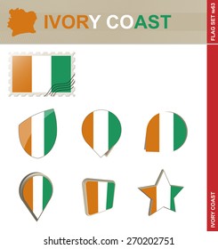 Ivory Coast Flag Set, Flag Set #63. Vector.