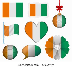 Ivory Coast flag set of 8 items vector