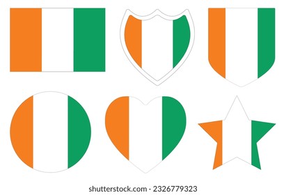 Ivory Coast flag set. Ivory Coast flag shape design set.