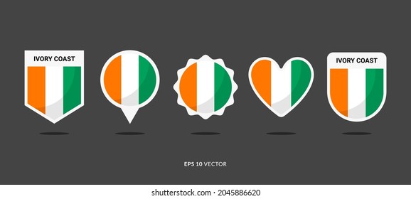 Ivory Coast Flag Set Vector Illustration. Good Used for Sticker, Logo, Icon, Clipart, Etc - EPS 10 Vector