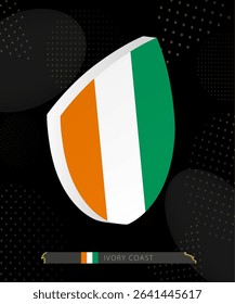 Ivory Coast Flag Shield icon in 3D on Dark Modern Abstract Rugby Background. Perfect for sports events, heritage themes, national celebrations, and patriotic designs.
