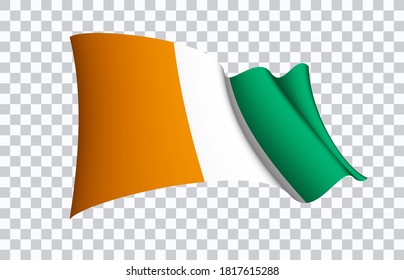 Ivory Coast flag state symbol isolated on background national banner. Greeting card National Independence Day of the Republic of Côte d'Ivoire. Illustration banner with realistic state flag.