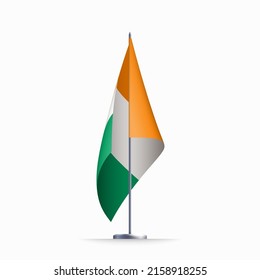 Ivory Coast flag state symbol isolated on background national banner. Greeting card National Independence Day of the Republic of Côte d'Ivoire. Illustration banner with realistic state flag. svg