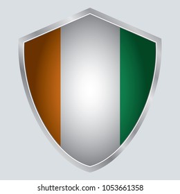 Ivory Coast Flag Vector Shield Icon . vector illustration . Shadow vector. gray background. 3d. eps10.