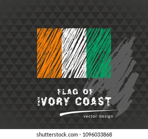 Ivory Coast flag, vector sketch hand drawn illustration on dark grunge background