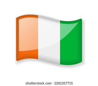 Ivory Coast flag - Wavy flag bright glossy icon isolated on white background