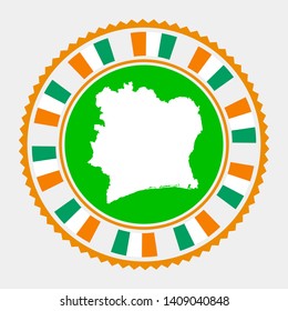 Ivory Coast flat stamp. Round logo with map and flag of Ivory Coast. Vector illustration.