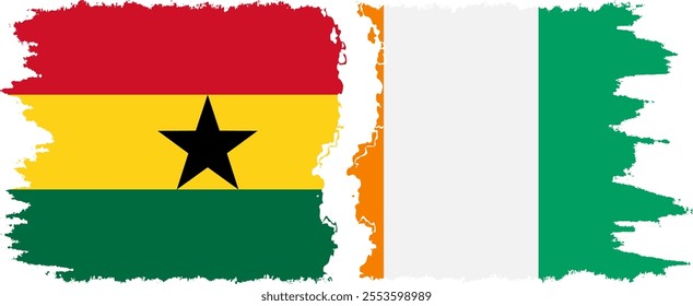 Ivory Coast and Ghana grunge flags connection, vector