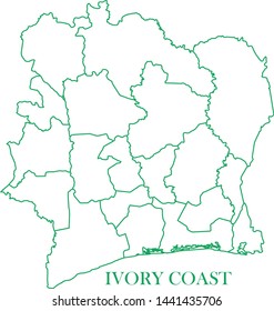 Ivory Coast green line map vector