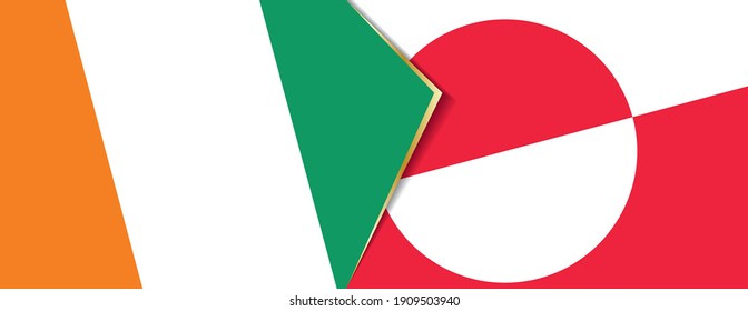 Die Flagge von Côte d'Ivoire und Grönland, zwei Vektorflaggen Symbol für Beziehung oder Konfrontation.