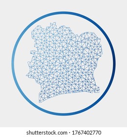 Ivory Coast icon. Network map of the country. Round Ivory Coast sign with gradient ring. Technology, internet, network, telecommunication concept. Vector illustration.