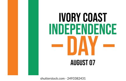 Ivory Coast Independence Day. August 6 is Celebrated as Ivory Coast Independence Day with flag design. Ivory Coast Independence Day wallpaper, background, poster, card, banner. Vector EPS 10.