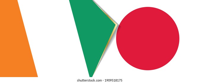 Ivory Coast and Japan flags, two vector flags symbol of relationship or confrontation.