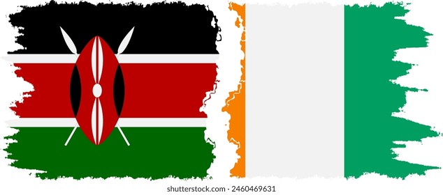Ivory Coast and Kenya grunge flags connection, vector