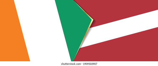 Banderas de Costa de Marfil y Letonia, dos banderas vectoriales símbolo de relación o enfrentamiento.