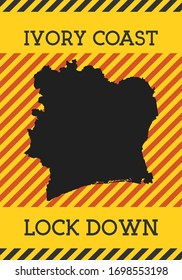Elfenbeinküste-Absperrzeichen-Schild. Symbol für die Gefahr einer gelben Landpandemie. Vektorillustration.