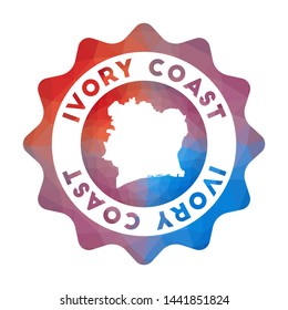 Ivory Coast low poly logo. Colorful gradient travel logo of the country in geometric style. Multicolored polygonal Ivory Coast rounded sign with map for your infographics.