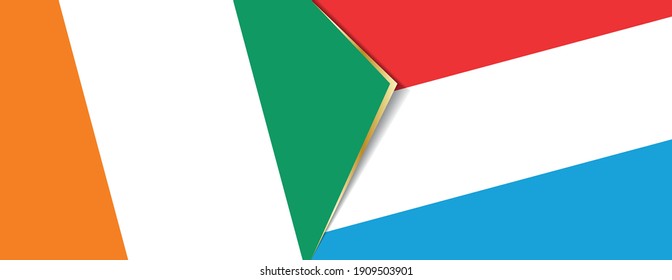 Banderas de Costa de Marfil y Luxemburgo, dos banderas vectoriales símbolo de relación o enfrentamiento.
