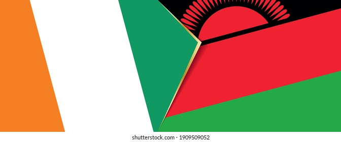 Banderas de Costa de Marfil y Malawi, dos banderas vectoriales símbolo de relación o enfrentamiento.