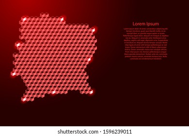 Ivory Coast map from 3D red cubes isometric abstract concept, square pattern, angular geometric shape, for banner, poster. Vector illustration.