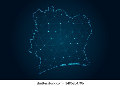 ivory Coast map with Abstract mash line and point scales on Dark background . design polygon sphere . Wire frame 3D mesh polygonal network line . Vector illustration eps 10.