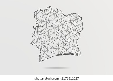 Mapa de Costa de Marfil - Resumen de la línea de purga y las escalas de puntos sobre fondo blanco con el Mapa Mundial. Malla 3D del marco de cables línea de red poligonal, esfera de diseño, punto y estructura - Ilustración vectorial eps 10