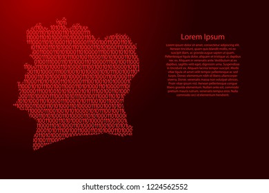 Ivory Coast map abstract schematic from red ones and zeros binary digital code for banner, poster, greeting card. Vector illustration.