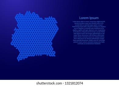 Ivory Coast map abstract schematic from blue triangles repeating pattern geometric background with nodes for banner, poster, greeting card. Vector illustration.